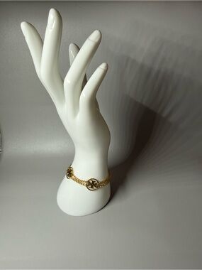 Tory Burch Gold Double-Chain Logo Charm Bracelet